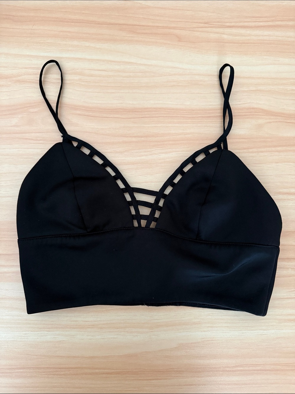 Forever 21 Black Satin Strappy Cage Bralette. Size Small